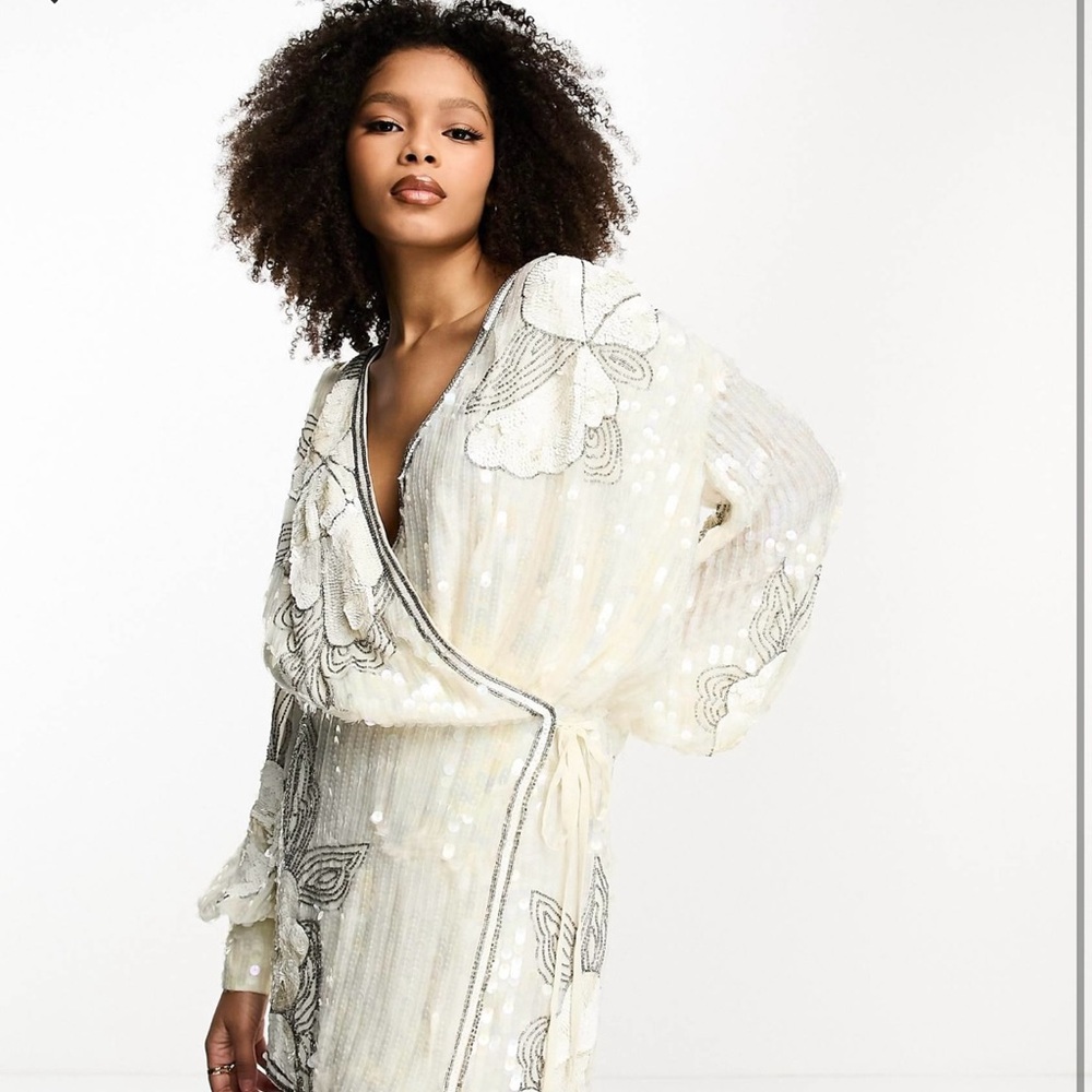 ASOS DESIGN sequin embellished mini dress  floral embellished artwork white US 8